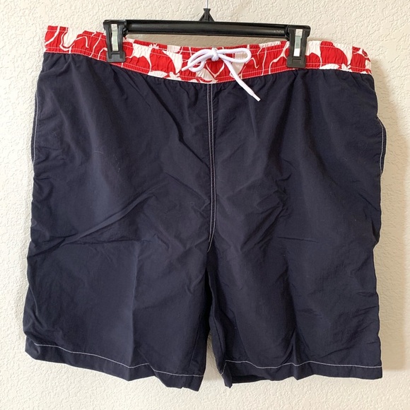 Landsend Navy Swim Trunk Red Hawaiian Floral XL - Picture 1 of 5